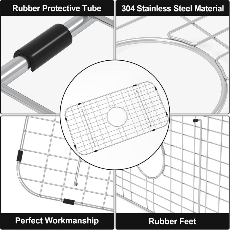 Fritoing Kitchen Sink Grid and Stainless Steel Sink Bottom Grid 24-1/8" x 12-5/8", Centered Drain with Corner Radius 1-1/2", Sink Racks for Protector of Kitchen Sink - Image 3